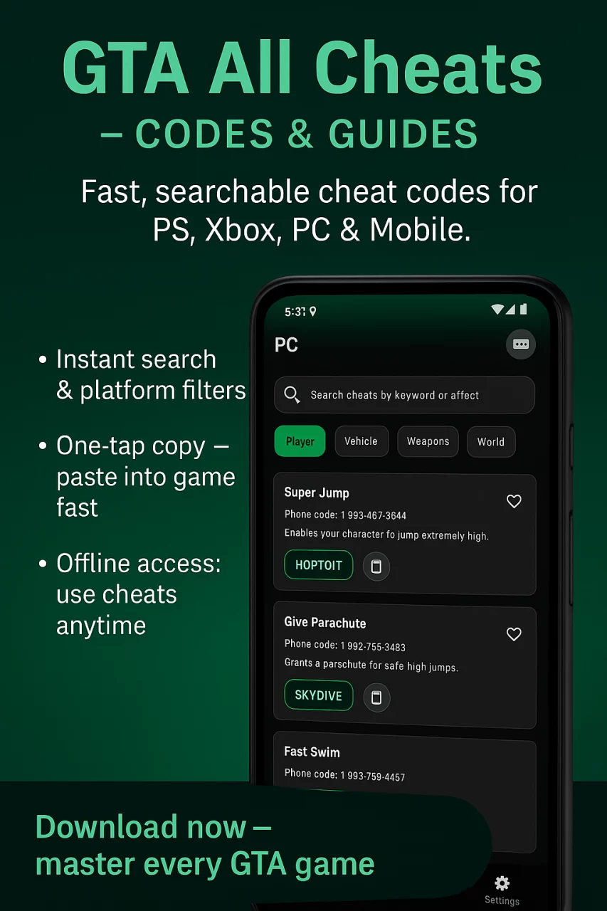 GTA All Cheats -Codes & Guides