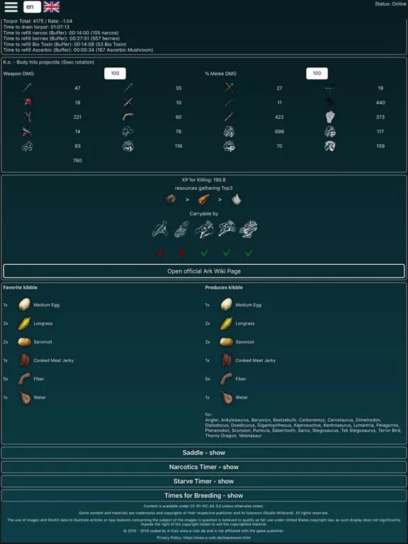 A-Calc для Ark Survival Evolve